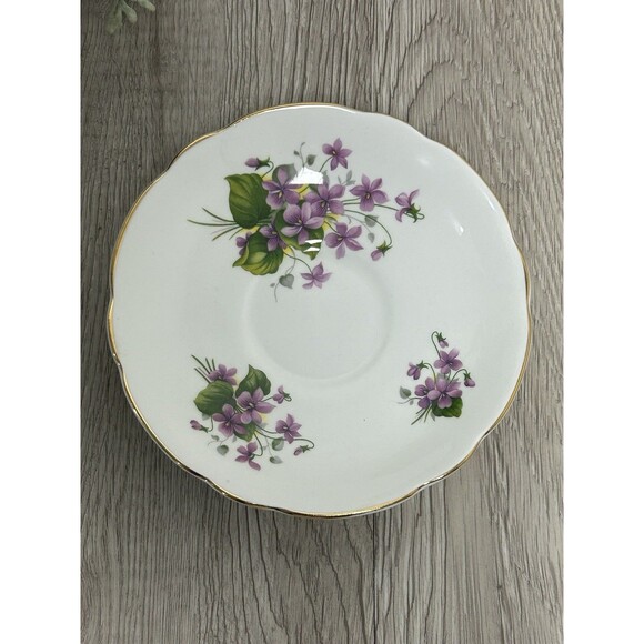 Vintage Regency English Bone China Teacup & Saucer Purple Flowers Gold Trim - Picture 7 of 8